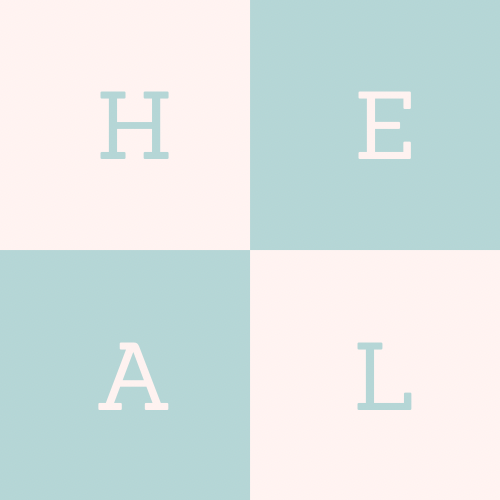 letters in checkerboard spelling out the word HEAL